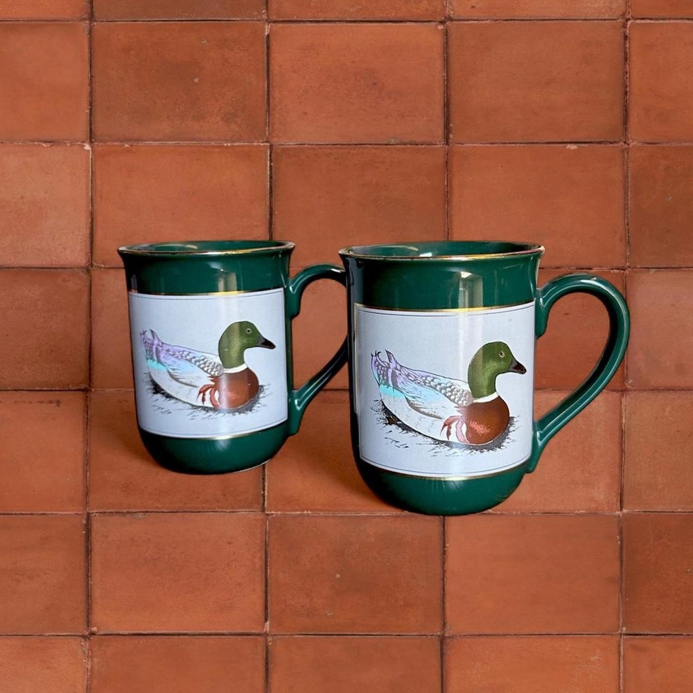 Vintage 80s Otagiri Japanese Mallard Duck Mug with Gold Trim